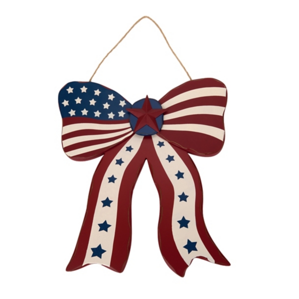 American Flag Bow Wooden Wall Plaque