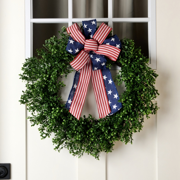 Boxwood Patriotic Bow Wreath