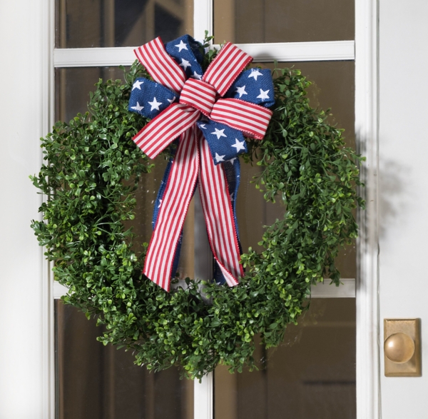 Boxwood Patriotic Bow Wreath