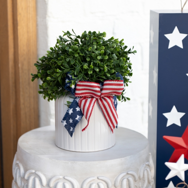 Boxwood Patriotic Bow Arrangement
