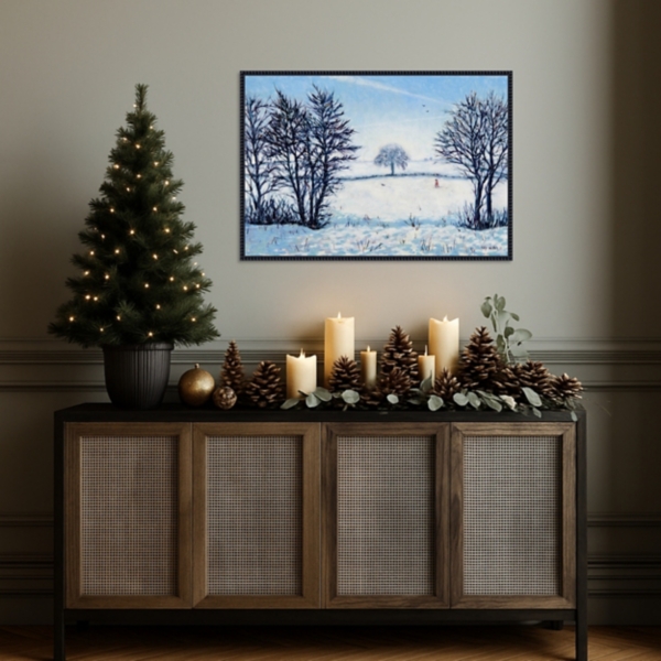 A Snowy Winters Walk Framed Canvas Art Print