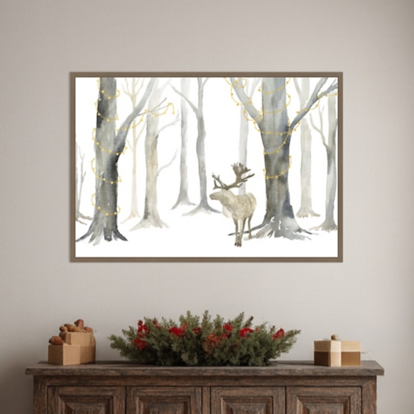 Christmas Forest Landscape Framed Canvas Art Print