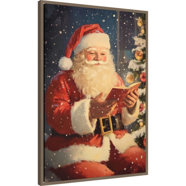Santa Reading Framed Canvas Art Print