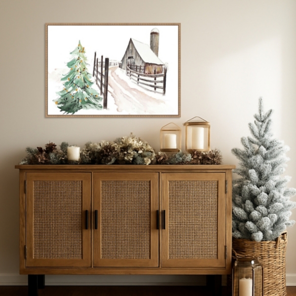 Snowy Vermont Farm Framed Canvas Art Print