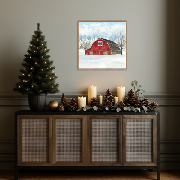 Winter Barn Quilt IV Framed Canvas Art Print