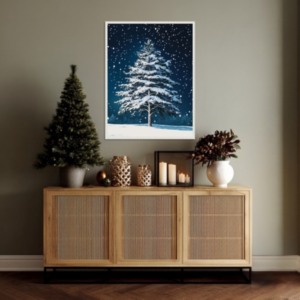 Winter Snowy Pine Tree Framed Canvas Art Print