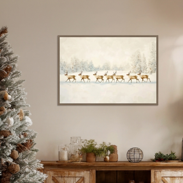Reindeer Procession Framed Canvas Art Print