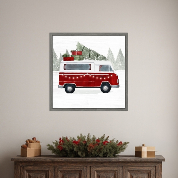 Yuletide Camper Framed Canvas Art Print