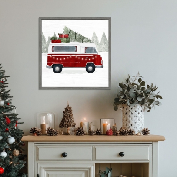 Yuletide Camper Framed Canvas Art Print
