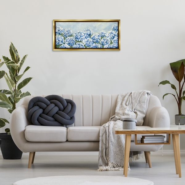 Blue Hydrangeas Gold Framed Canvas Print, 31x14