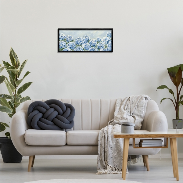 Blue Hydrangea Meadow Black Framed Print