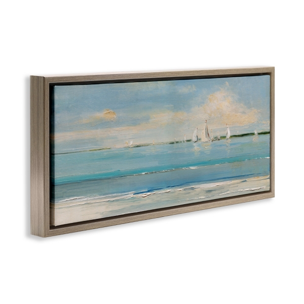 Distant Sailboats Gray Framed Canvas Print, 31x14