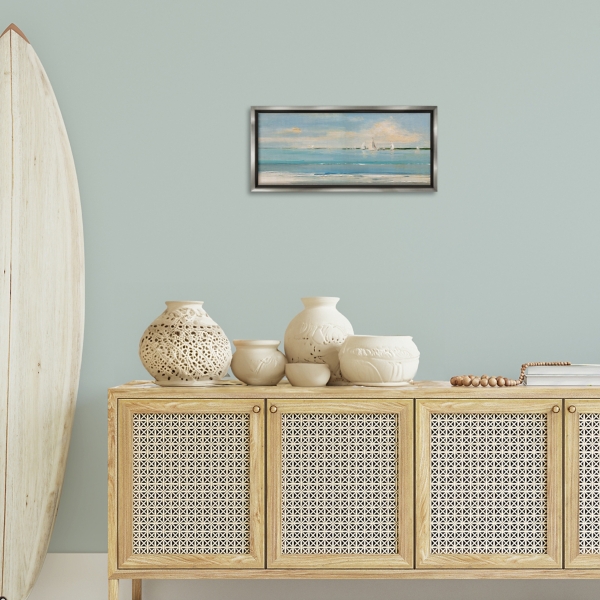 Distant Sailboat Silver Framed Canvas Print