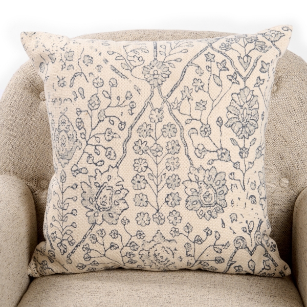 Blue and Ivory Batik Print Pillow