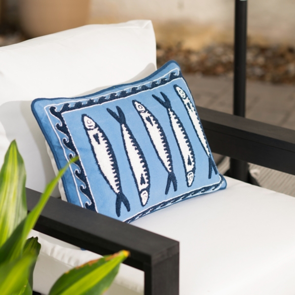 Blue Fish Friends Outdoor Lumbar Pillow