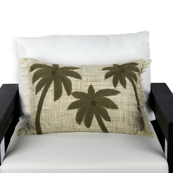 Green Palm Trio Outdoor Lumbar Pillow