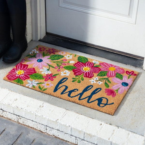 Hello Pink Floral Doormat