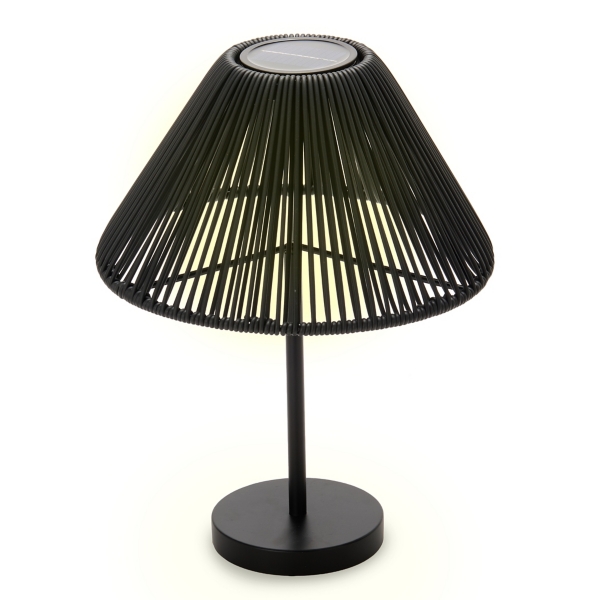 Black Rattan & Metal Solar Lamp