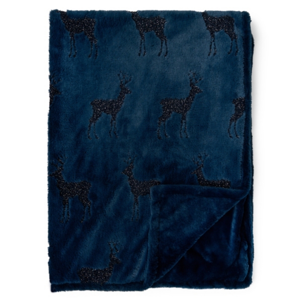Midnight Debossed Tinsel Deer Faux Fur Throw
