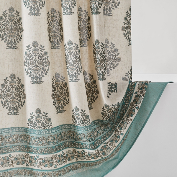 Sofia Blue Floral Black Shower Curtain