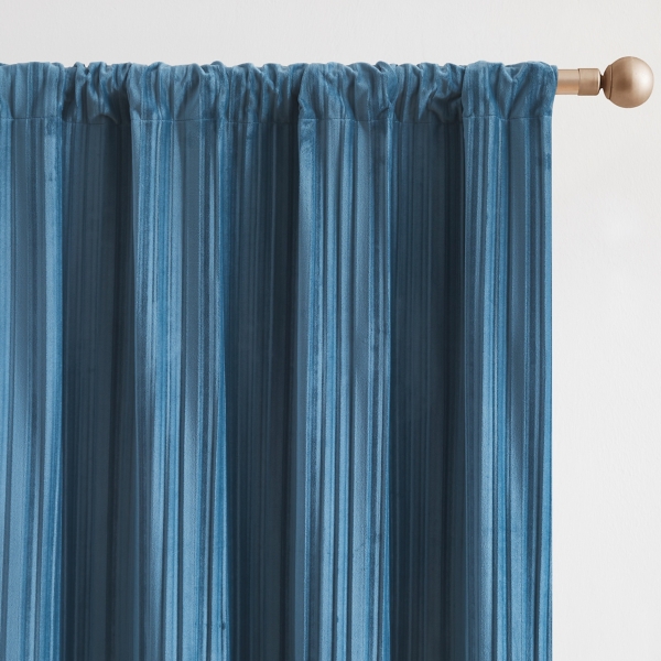 Blue Pleated Velvet Curtain Panel Set, 84 in.