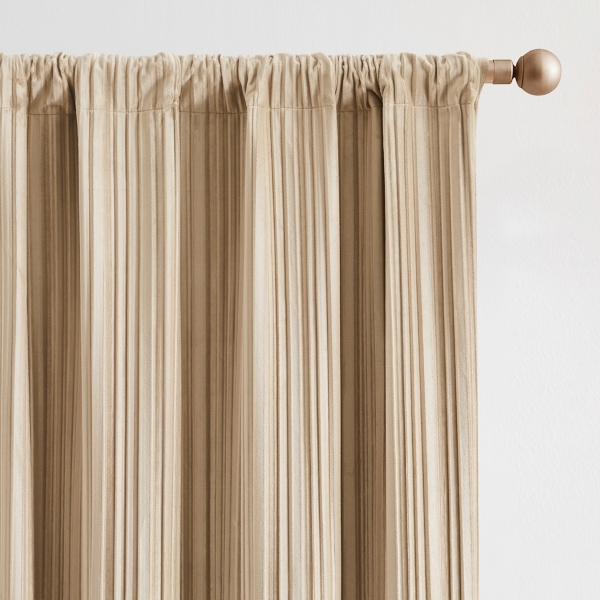 Tan Pleated Velvet Curtain Panel Set, 84 in.