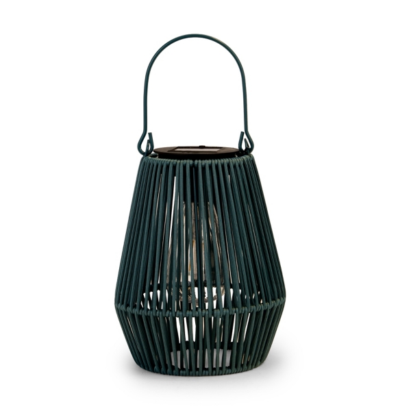 Blue Faux Rattan Hanging Solar Lantern