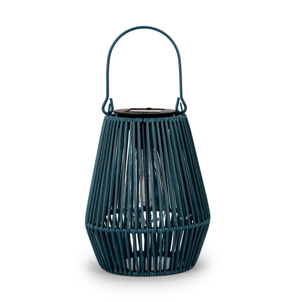 Blue Faux Rattan Hanging Solar Lantern