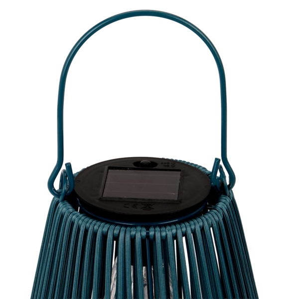 Blue Faux Rattan Hanging Solar Lantern