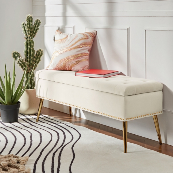 Achilles Ivory Tufted Storage Bench