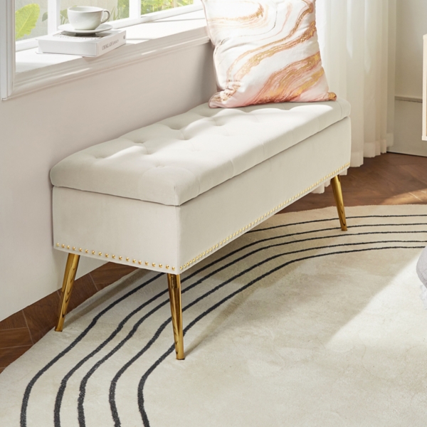 Achilles Ivory Tufted Storage Bench