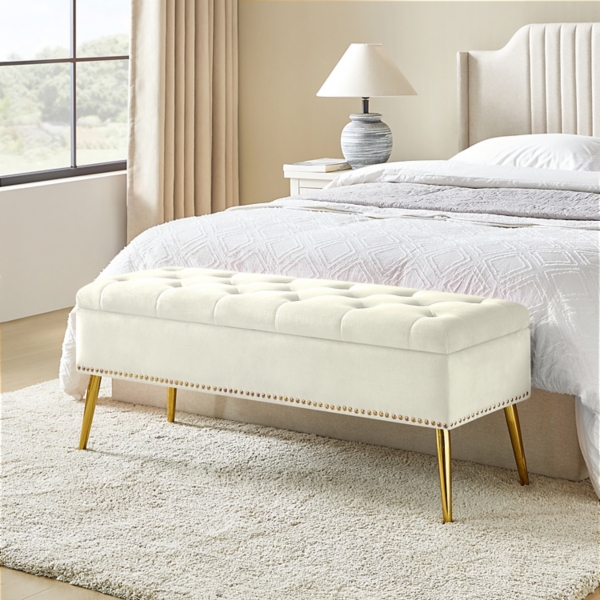 Achilles Ivory Tufted Storage Bench