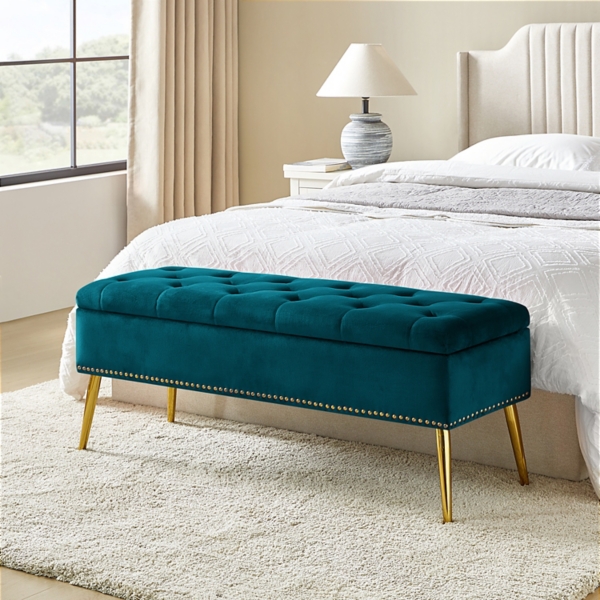 Achilles Teal Tufted Storage Bench