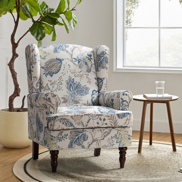 Umberto Blue Floral Accent Chair