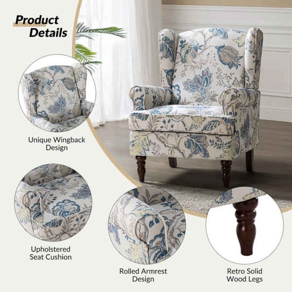 Umberto Blue Floral Accent Chair