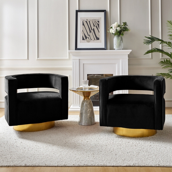 Blanca Black Velvet Barrel Swivel Chair