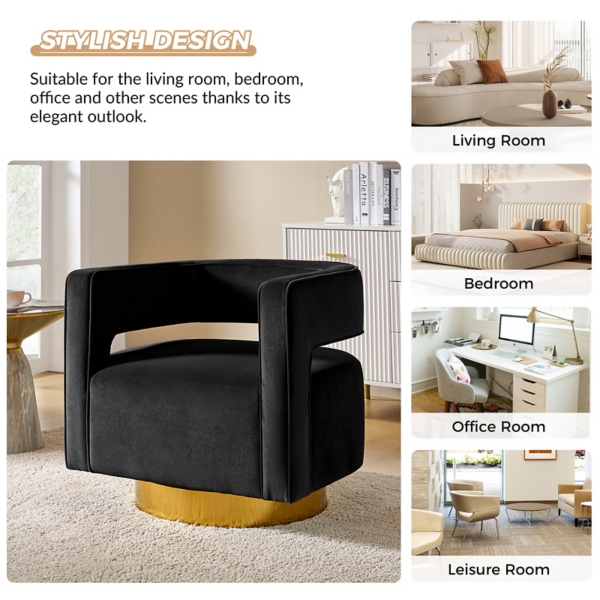 Blanca Black Velvet Barrel Swivel Chair