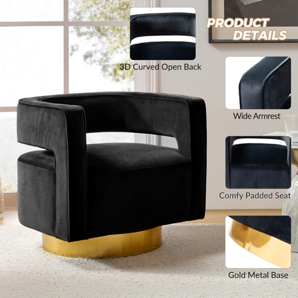 Blanca Black Velvet Barrel Swivel Chair