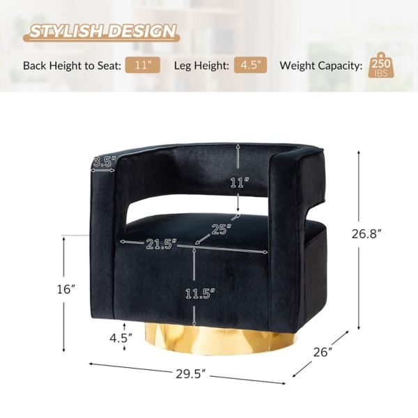 Blanca Black Velvet Barrel Swivel Chair