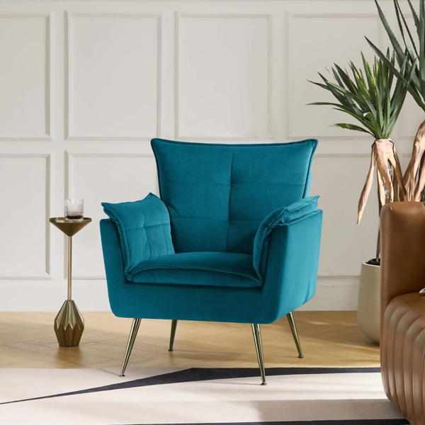 Ilia Teal Velvet Accent Chair