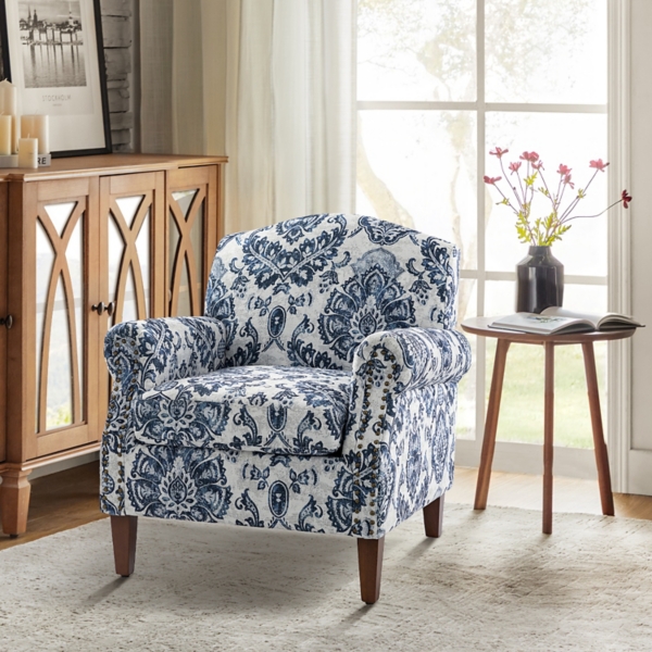 Erica Navy Damask Accent Chair