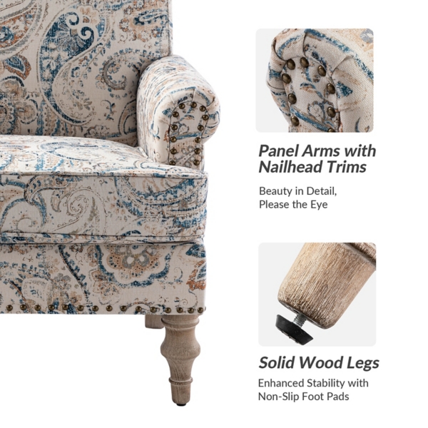 Lambert Blue Paisley Accent Chair