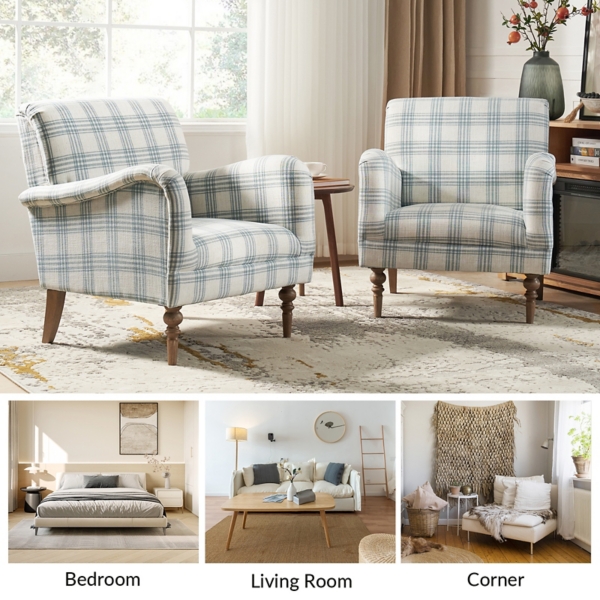 Malia Blue Plaid Accent Chair