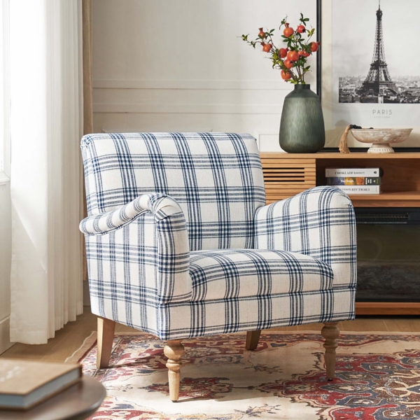 Malia Navy Plaid Accent Chair