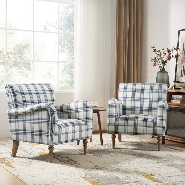 Malia Navy Plaid Accent Chair