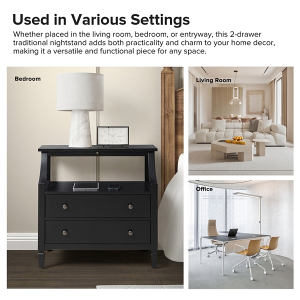 Bernadette Black Wood Charging Nightstand