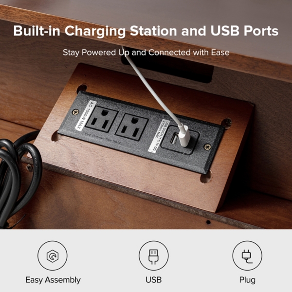 Bernadette Walnut Brown Charging Nightstand