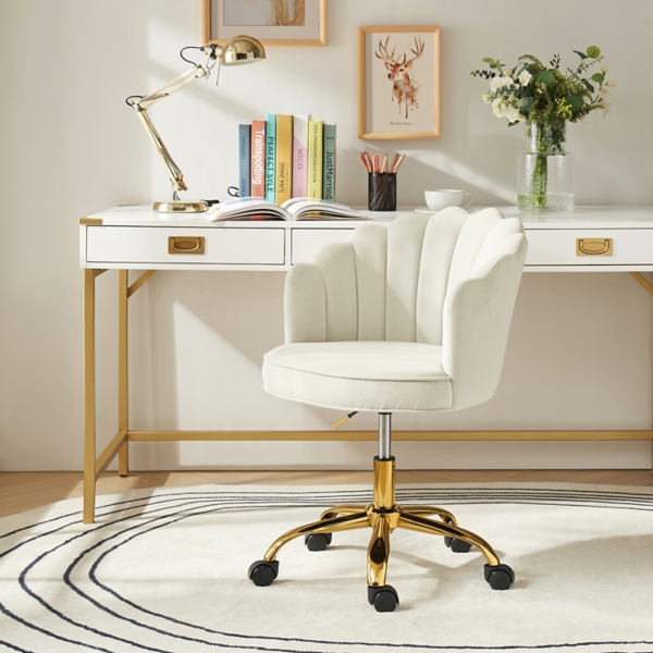 Ivory Velvet Belanda Office Chair