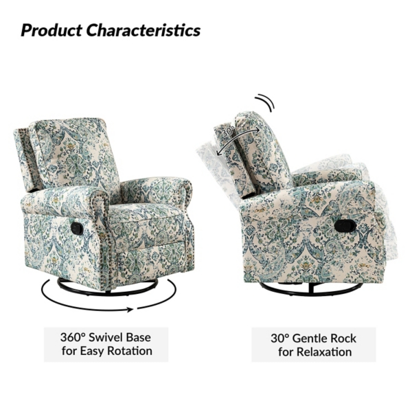 Blue Floral Kaspar Swivel Manual Recliner
