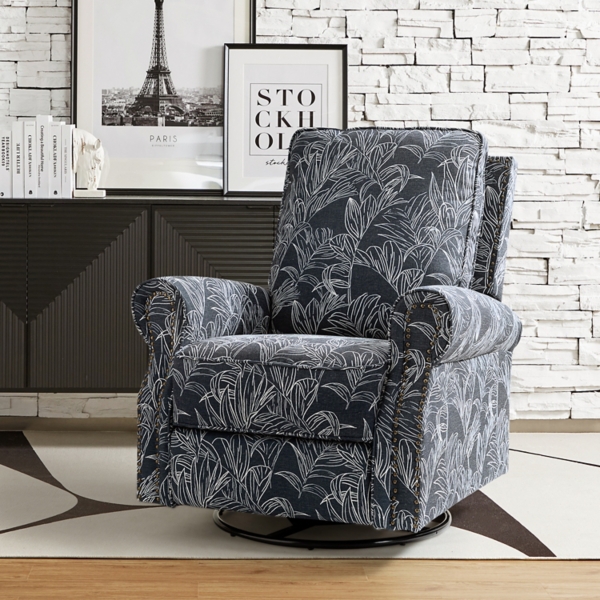 Navy Leaves Kaspar Swivel Manual Recliner